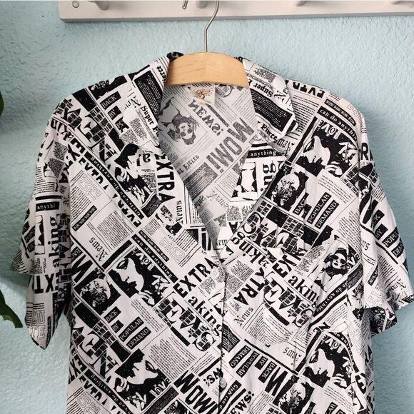 Self esteem novelty newspaper button down shirt blouse - Picture 2 of 8